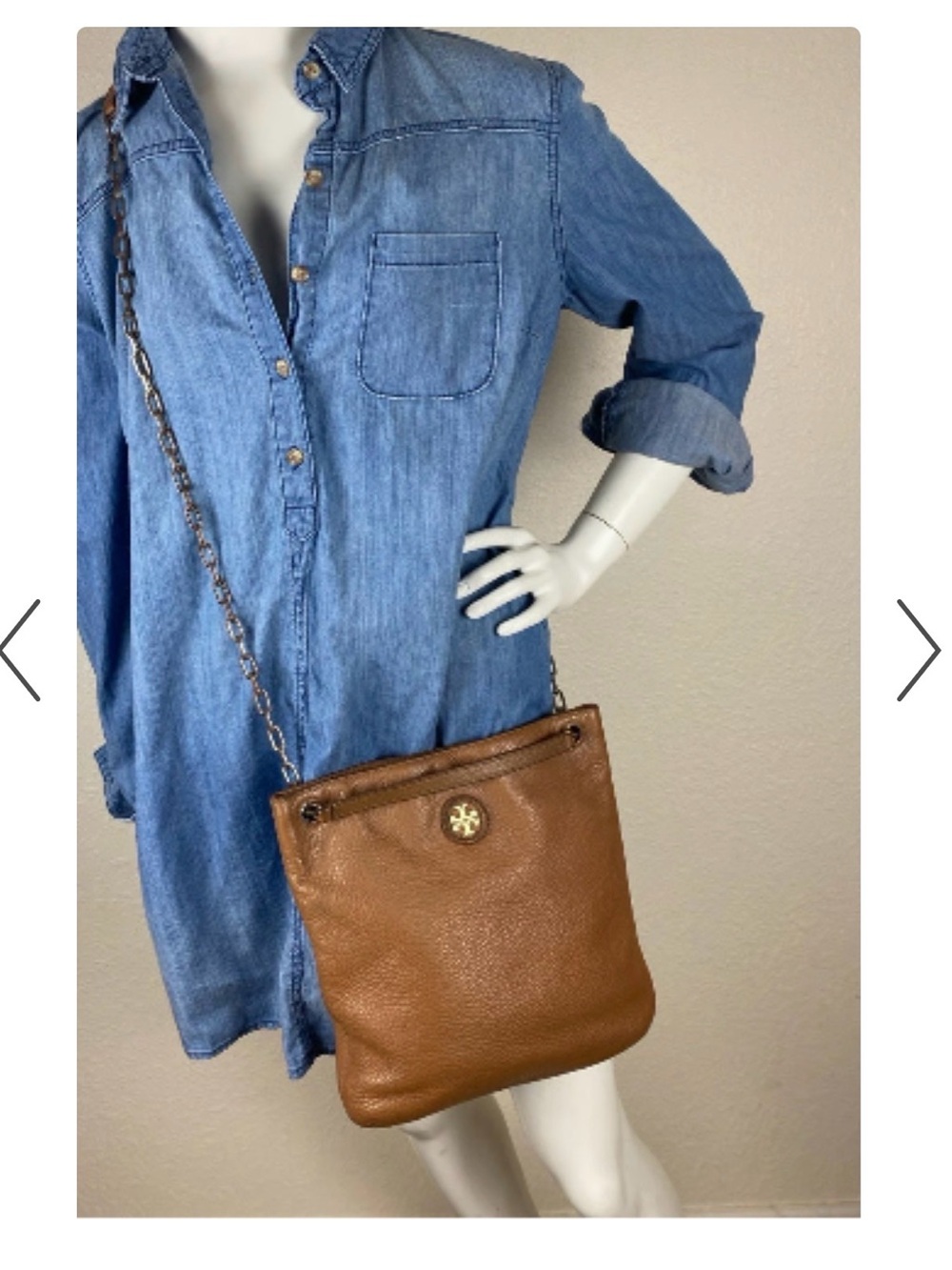 Tory Burch Marsden Swingpack or Crossbody Beige Leather Bag with Chain Strap - Picture 2 of 10